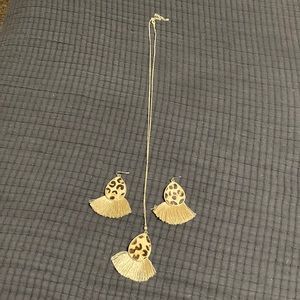Cheetah print tassel necklace and earring set